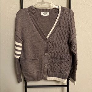 Thom Browne Half & Half Cardigan Cable Knit Stripe Sleeve Designer Sweater